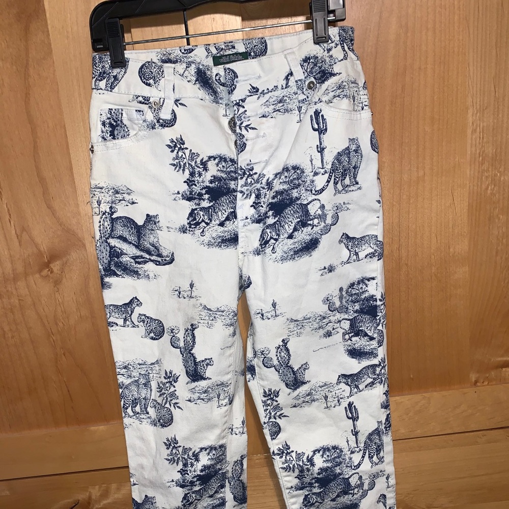 White jeans with cheetahs